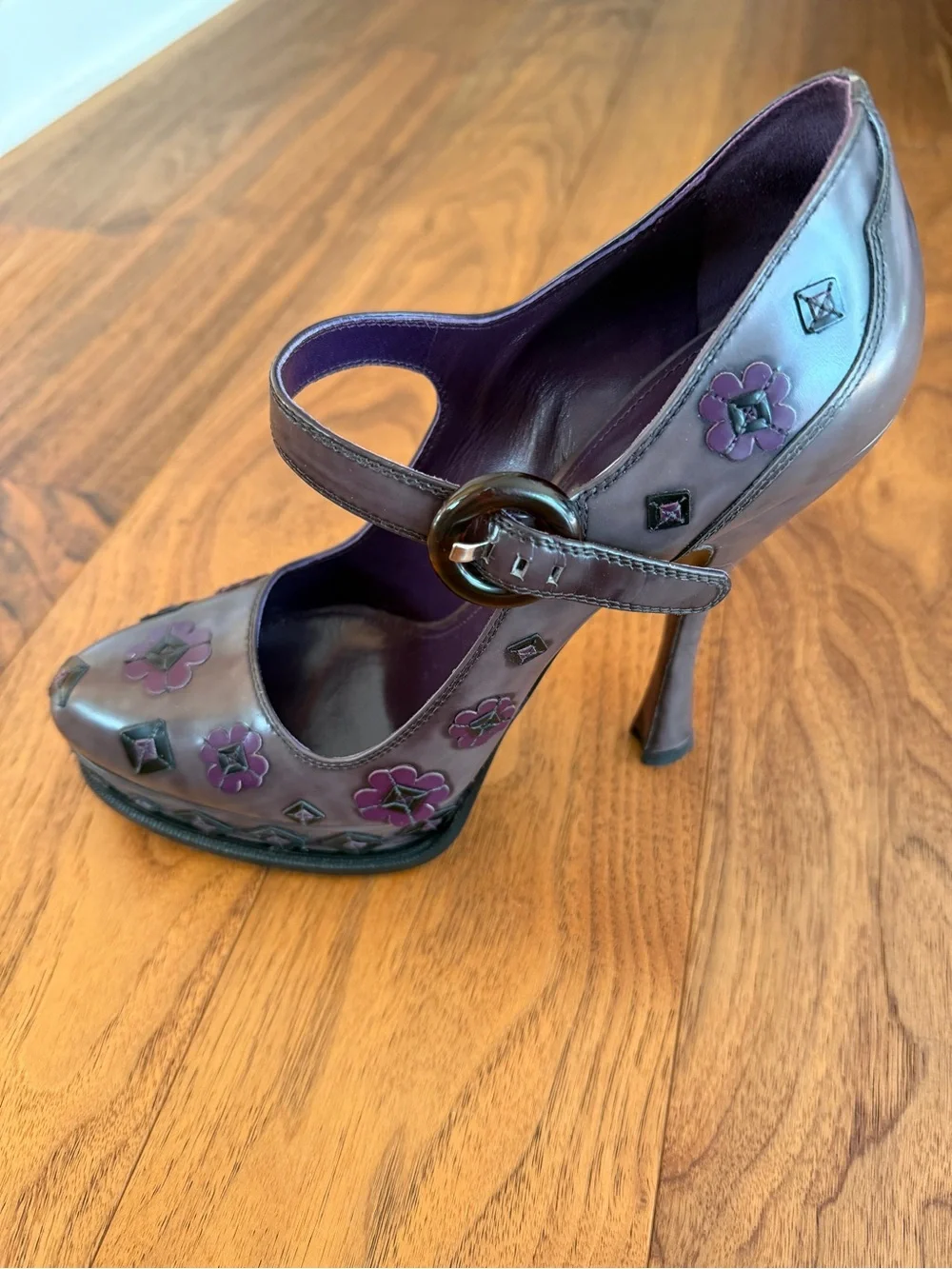 Prada Fall 2012 Mary Jane Purple & Gray Leather Pumps, Size 40 (US 10), NWT